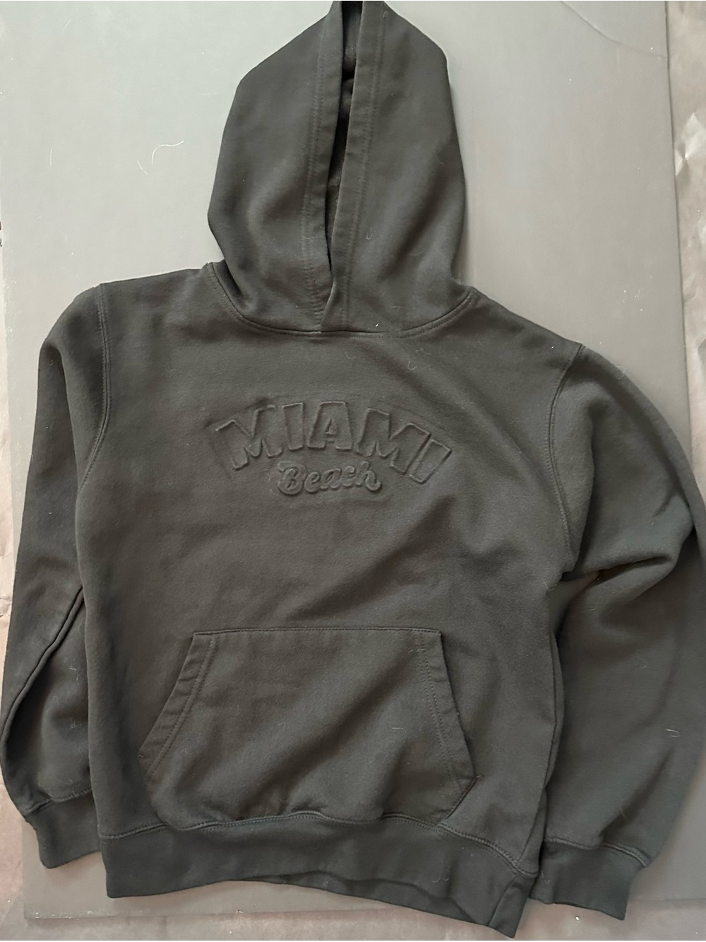 Eighty Eight Black Embossed 'Miami Beach' Pullover Hoodie